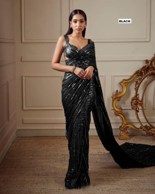 Trishula 323 Beautiful Sequence Georgette Saree Collection